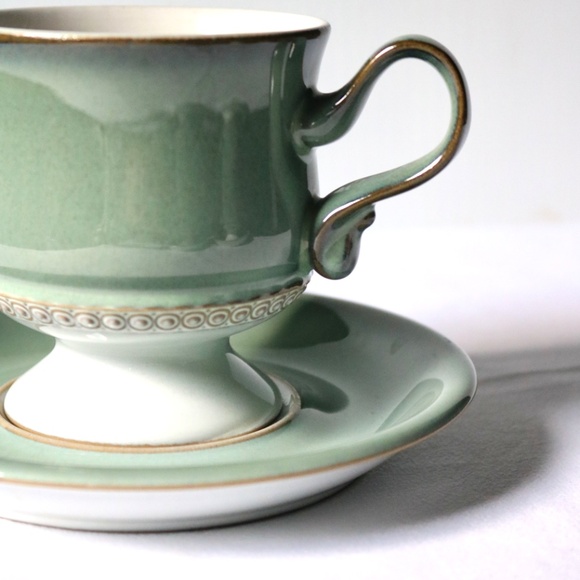 DENBY Set of 4 Vintage Venice Green Stoneware Tea Coffee Cup Saucer Fall - Picture 4 of 13